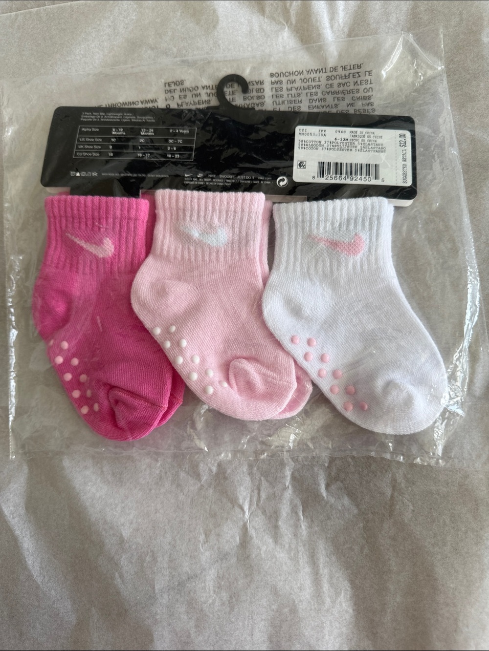 Nike Baby Girls 3-Pair Pink, Light Pink & White Gripper Socks